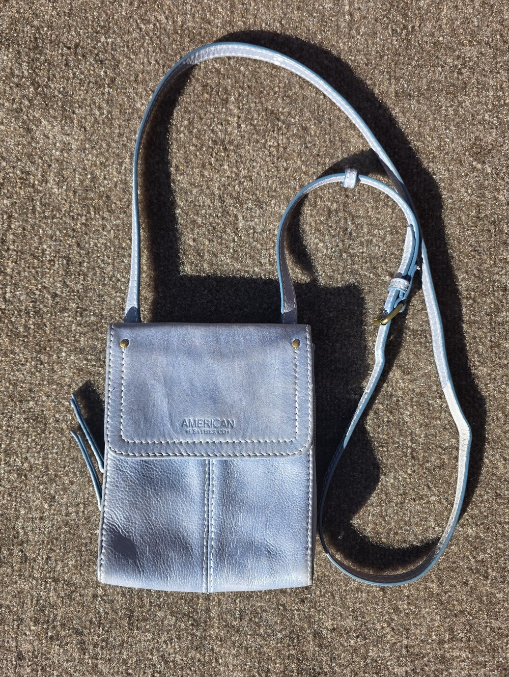 American Leather Co Blue Gray Genuine Leather Crossbody Bag Purse